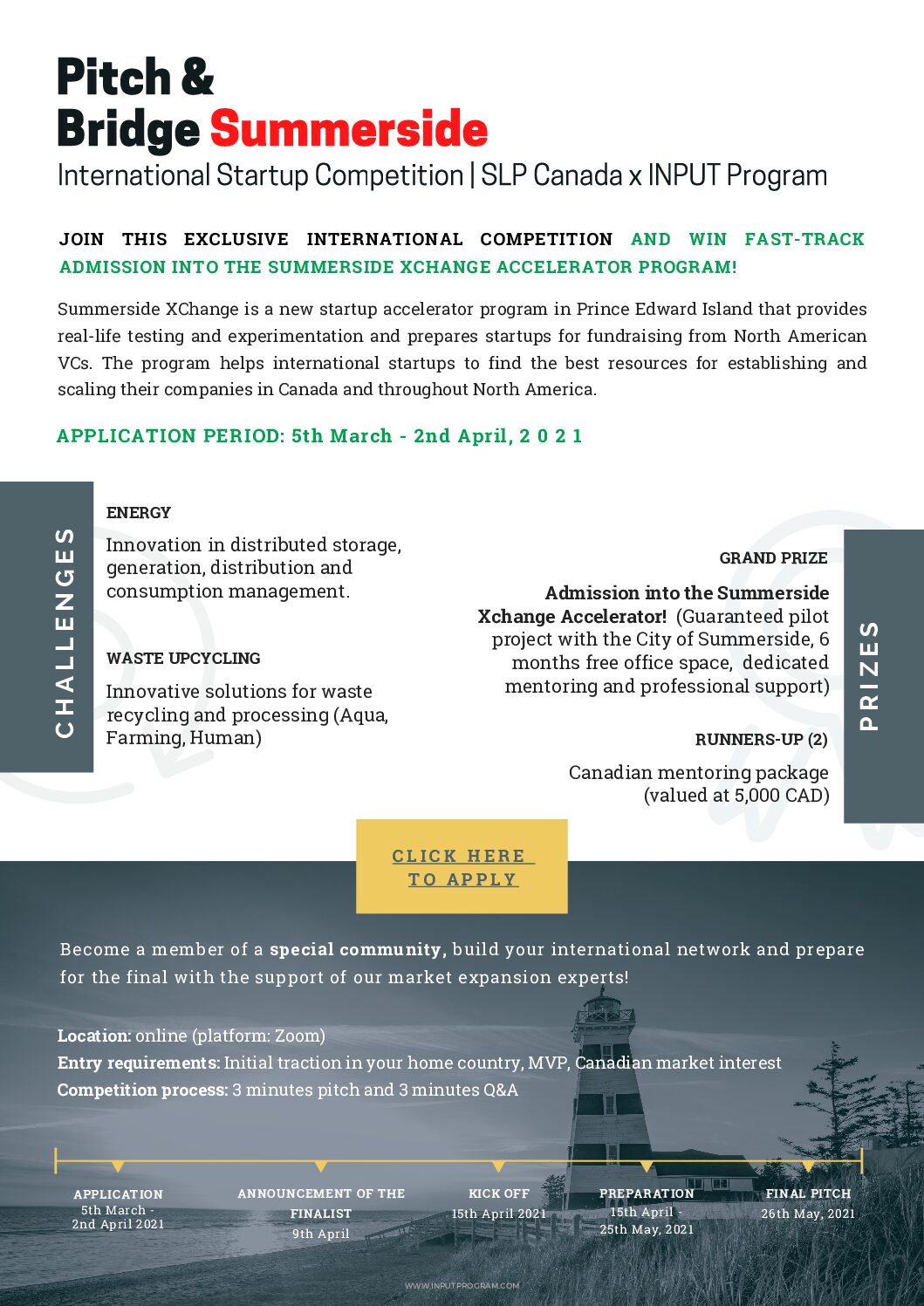 , Pitch & Bridge Summerside: International Startup Competition | SLP Canada x INPUT Program